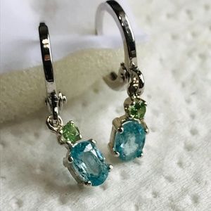Genuine Aquamarine and Tsavorite Garnet Dangle
